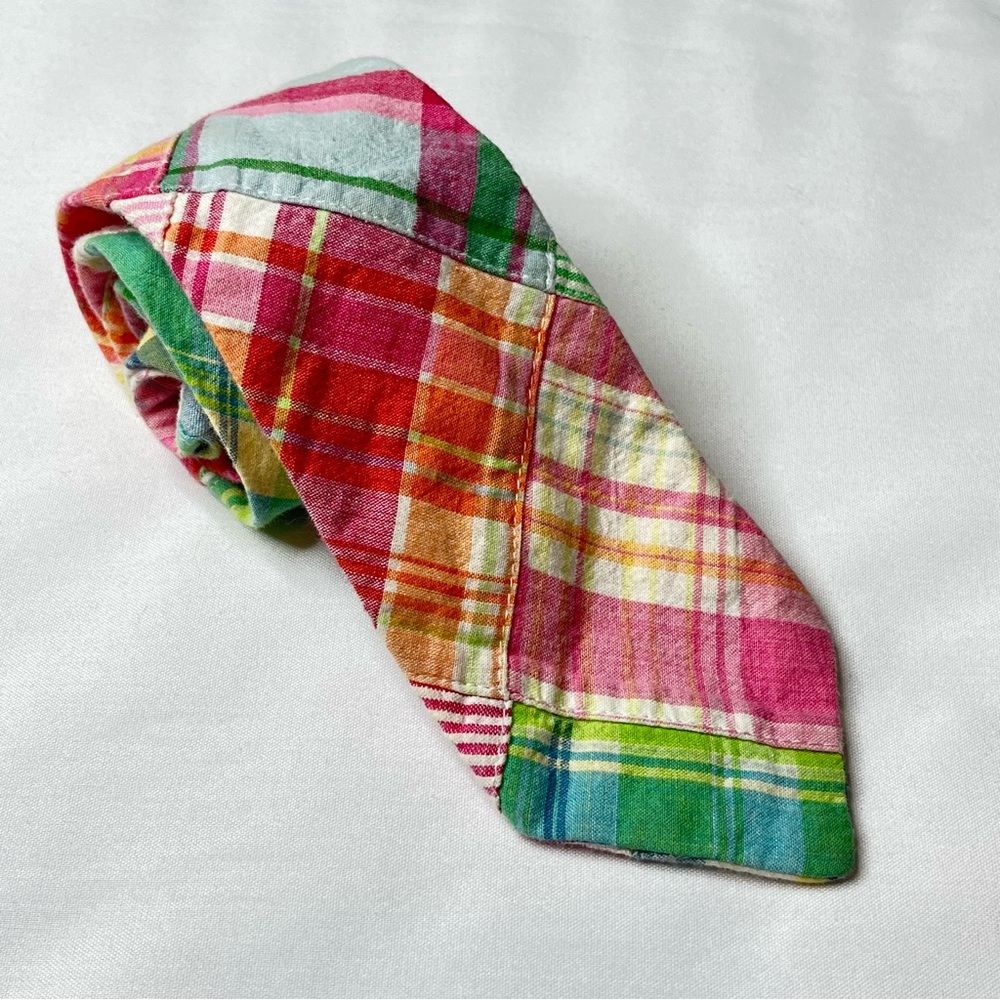 Just Madras Multi Colored Patchwork Madras Men's Necktie. Made in USA.